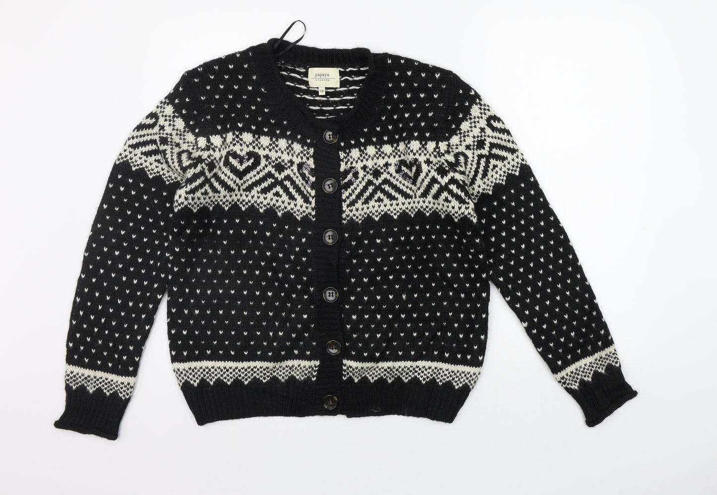 Papaya Womens Black Geometric  Cardigan Jumper Size 18