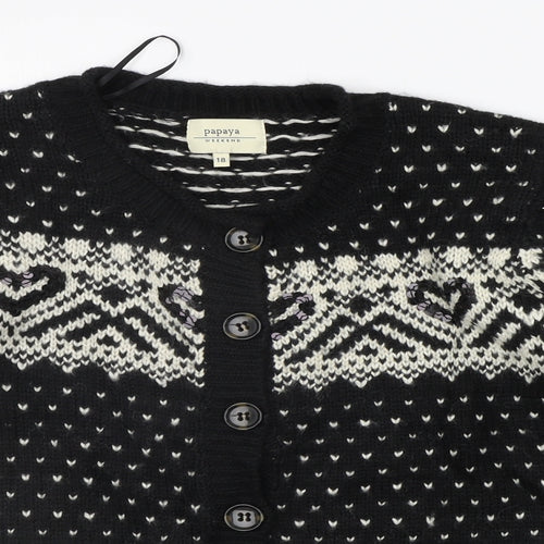 Papaya Womens Black Geometric  Cardigan Jumper Size 18