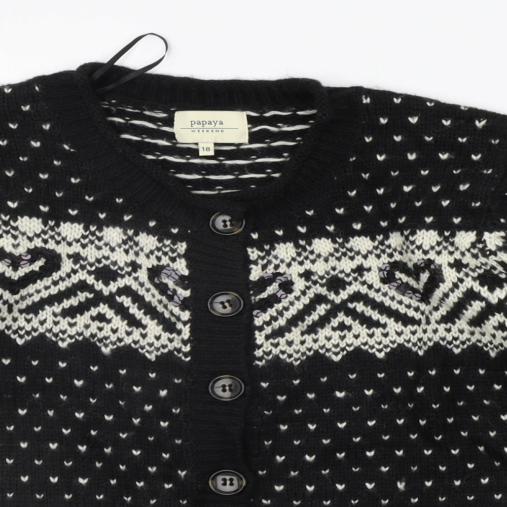 Papaya Womens Black Geometric  Cardigan Jumper Size 18