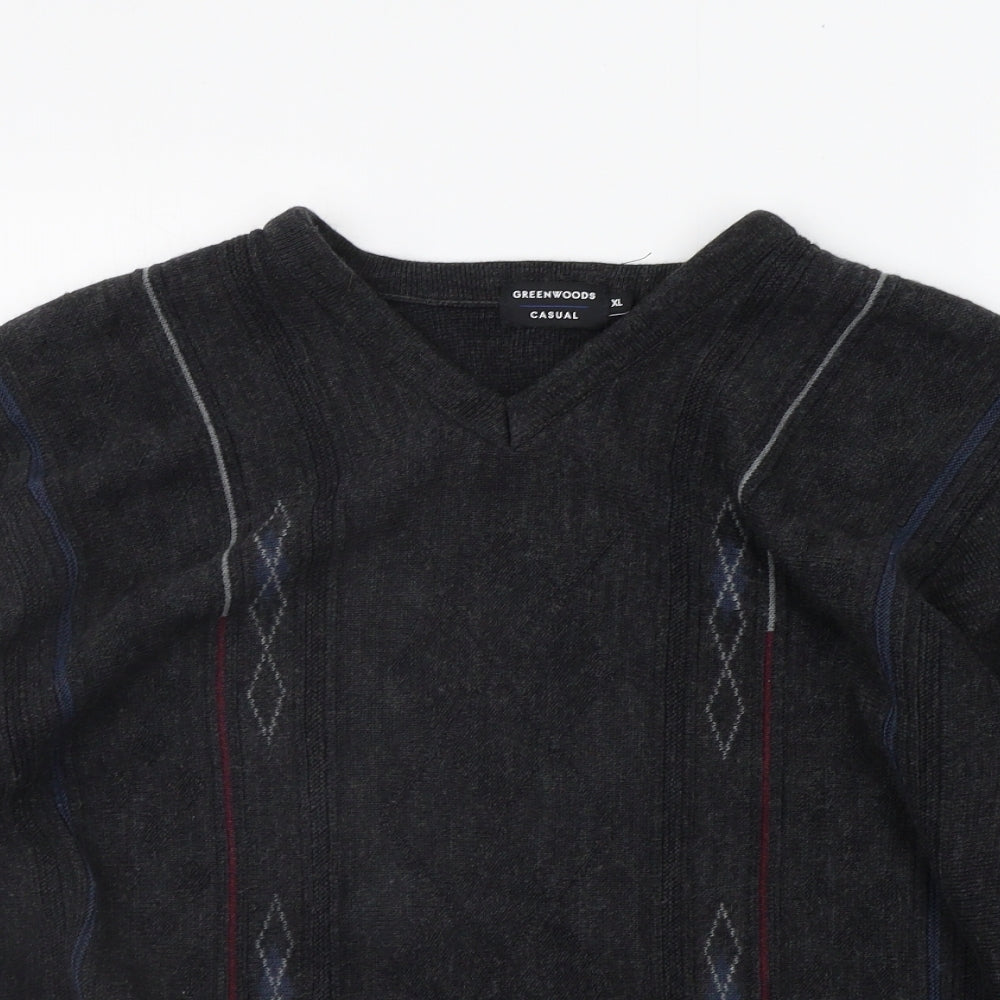 H&M Mens Grey Geometric  Pullover Jumper Size XL