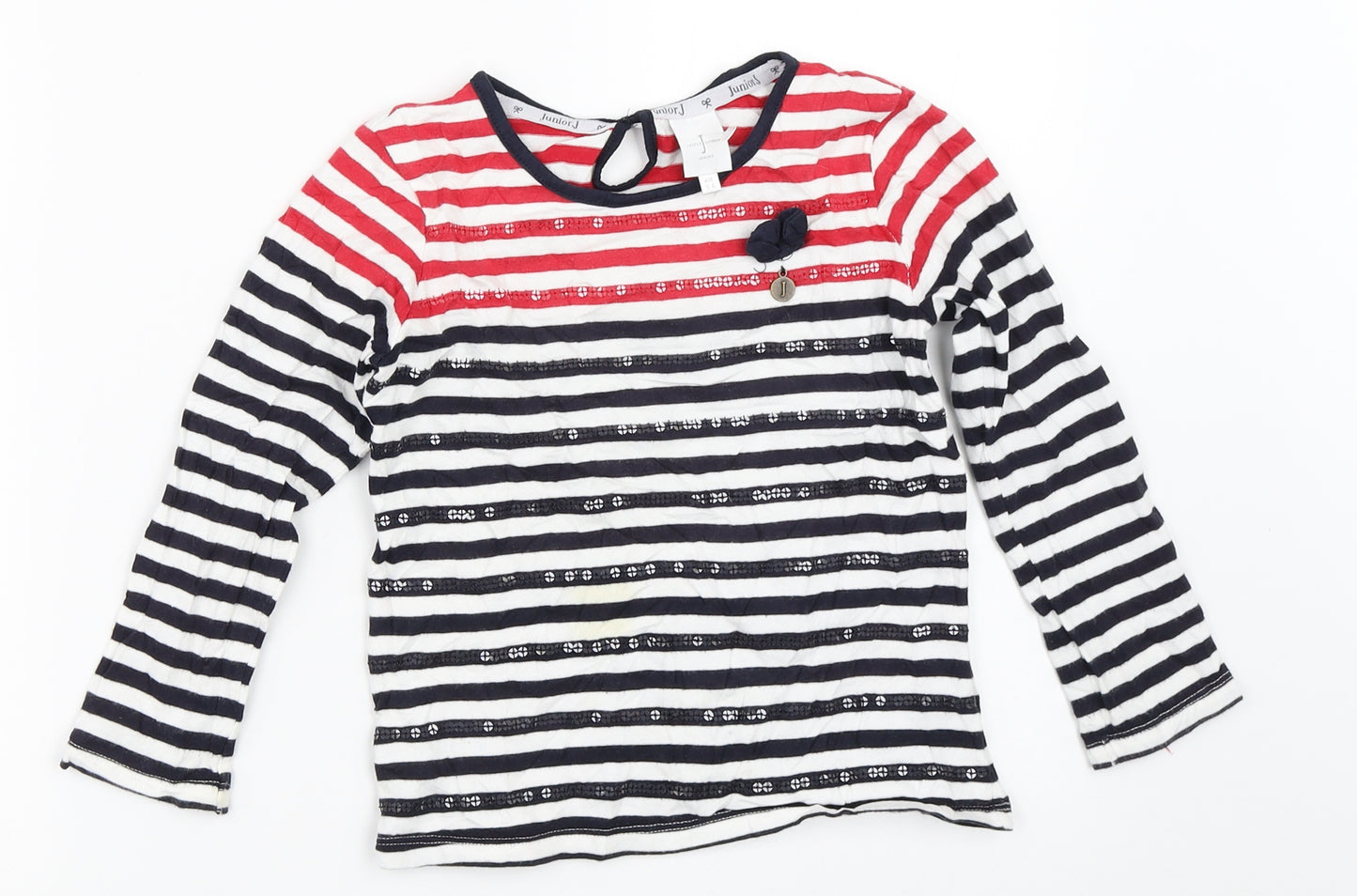 Jasper Conran Girls White Striped  Basic T-Shirt Size 5-6 Years