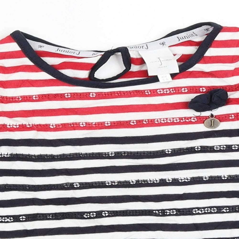 Jasper Conran Girls White Striped  Basic T-Shirt Size 5-6 Years
