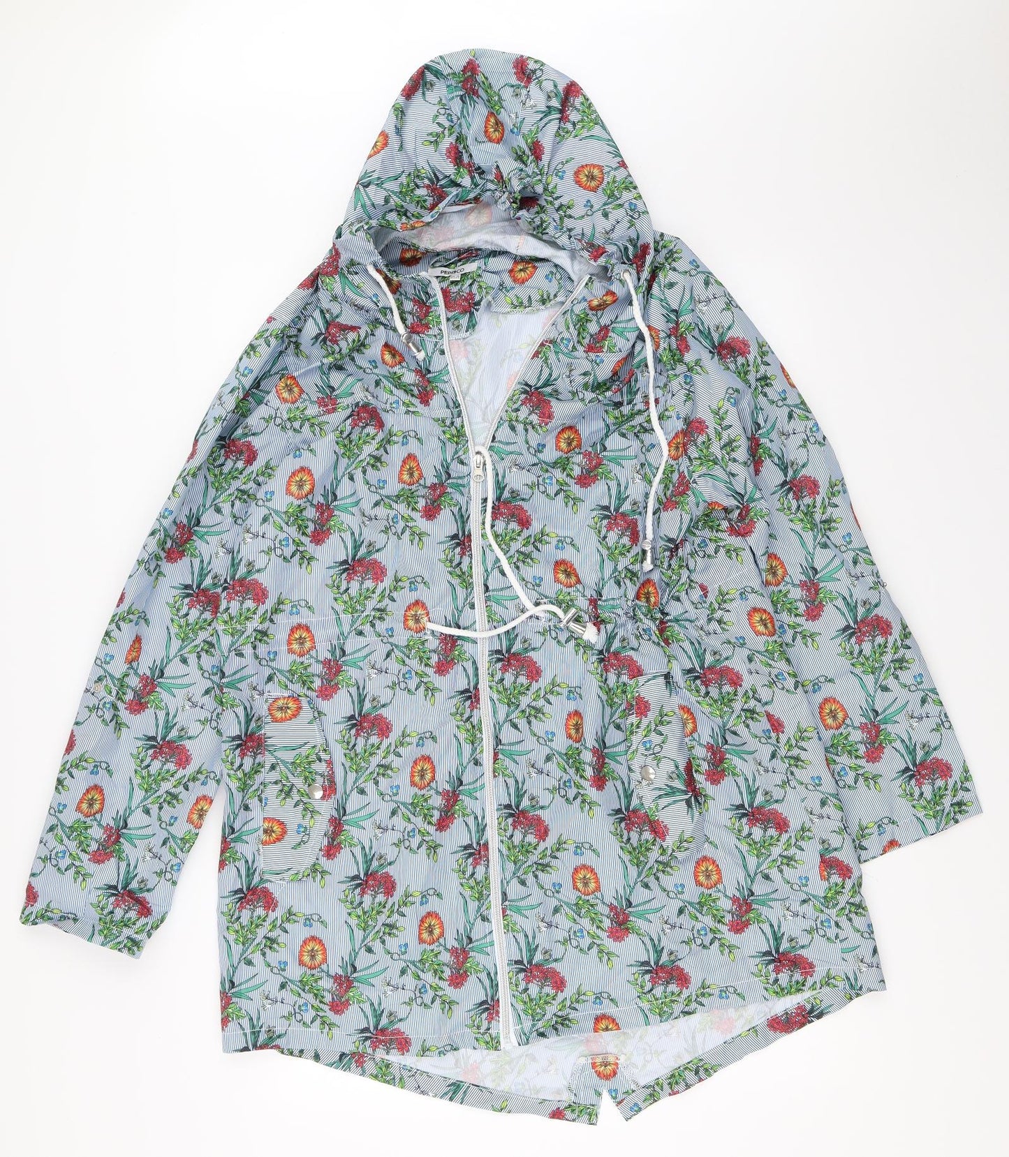 Pep&Co Womens Blue Floral  Rain Coat Coat Size 16