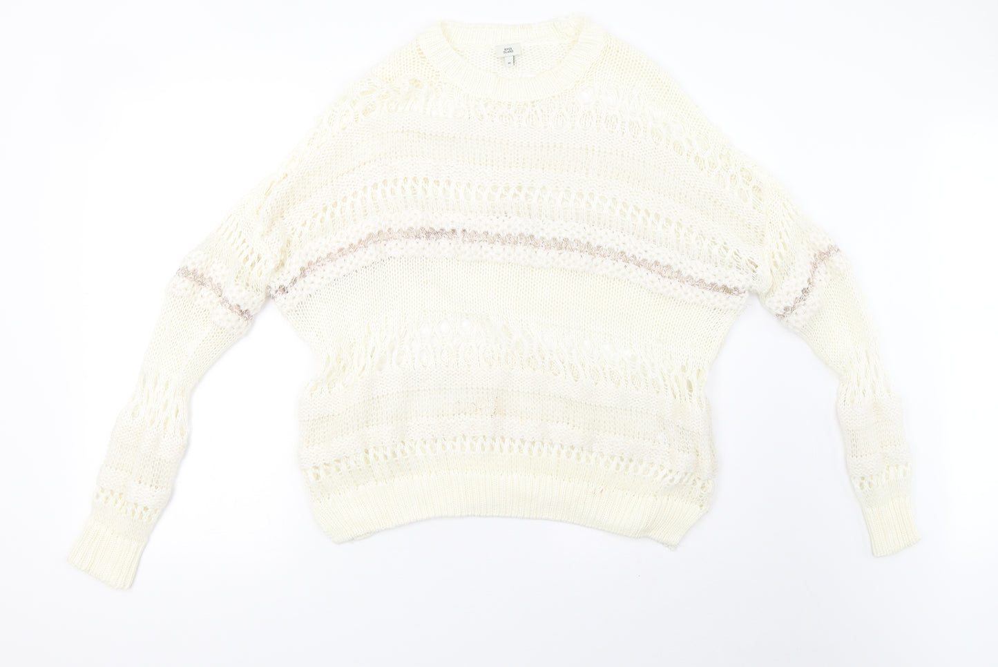 River Island Womens White Striped Knit Pullover Sweatshirt Size 10
