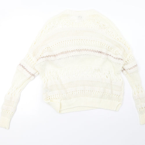 River Island Womens White Striped Knit Pullover Sweatshirt Size 10
