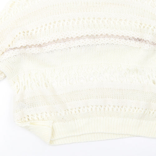 River Island Womens White Striped Knit Pullover Sweatshirt Size 10