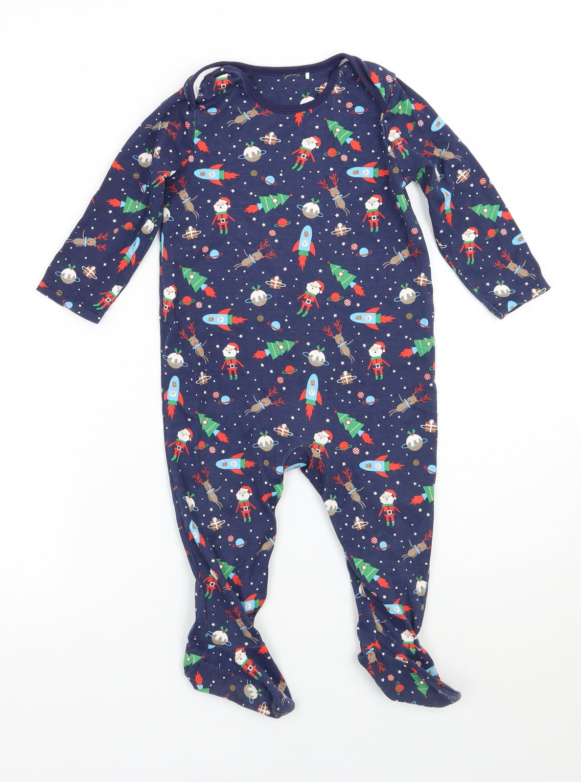 Mothercare Baby Blue Geometric  Babygrow One-Piece Size 12-18 Months  - christmas