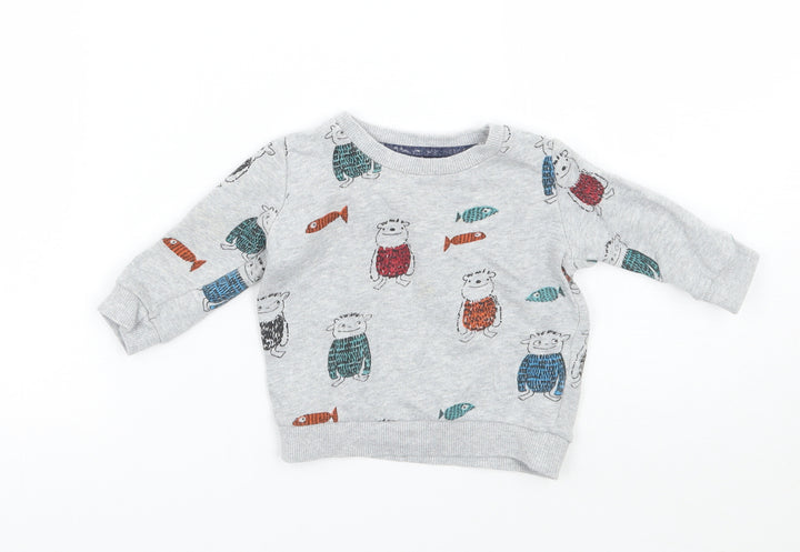 Marks and Spencer Baby Grey Geometric  Pullover Jumper Size 3-6 Months