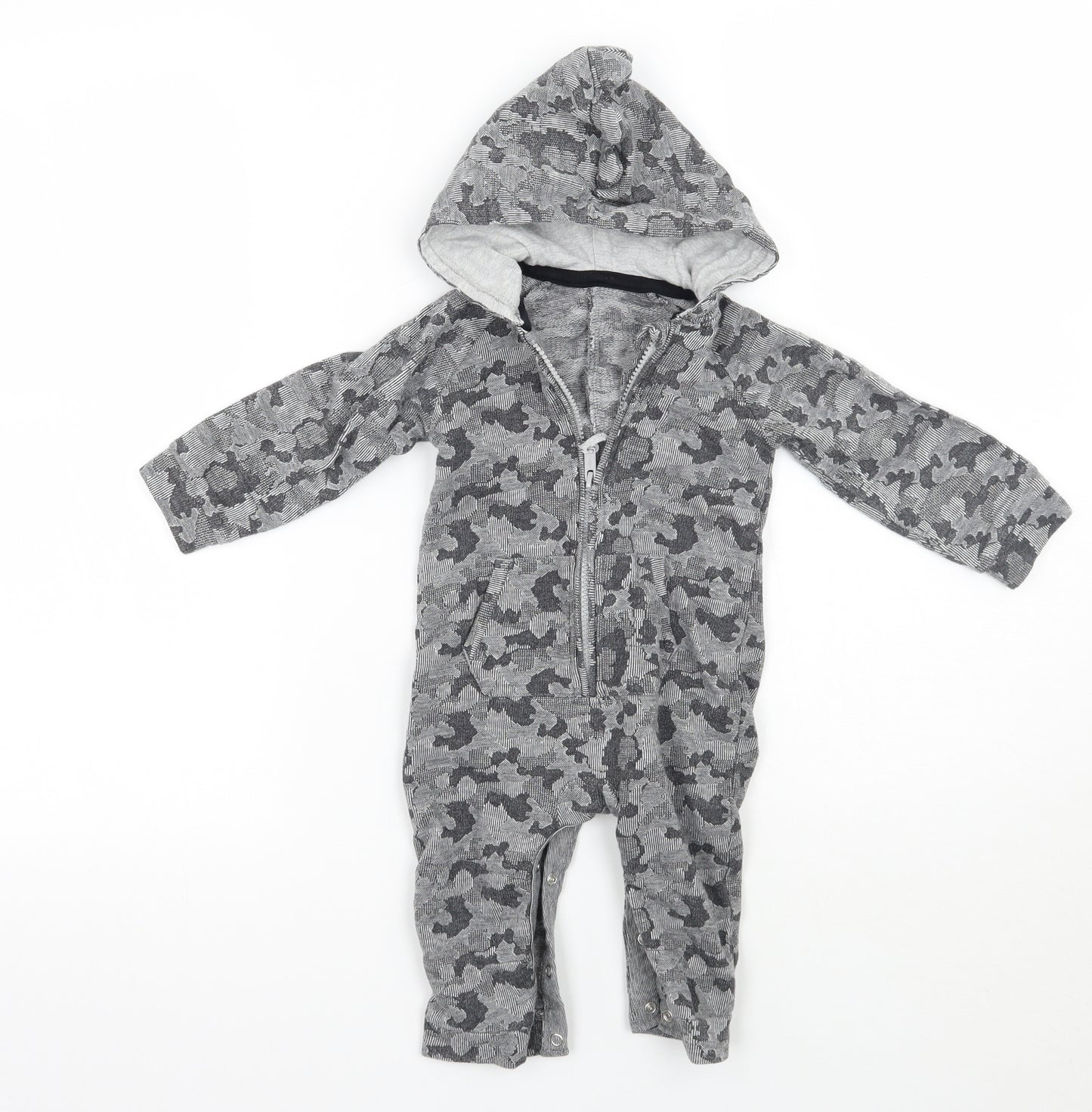 George Baby Grey Camouflage  Babygrow One-Piece Size 9-12 Months