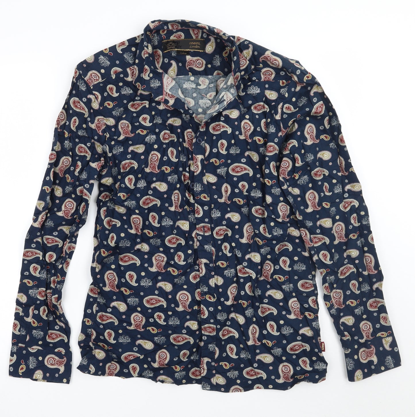 Merc London Mens Blue Paisley   Button-Up Size M