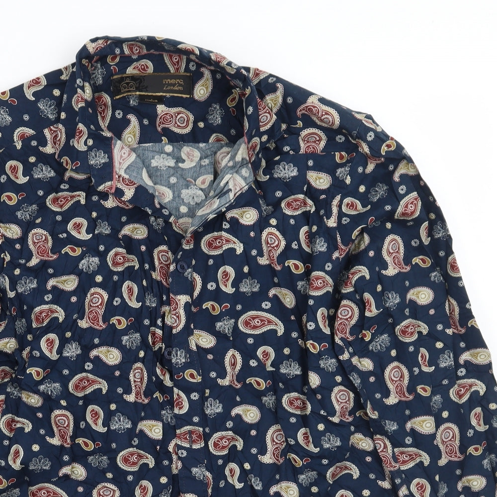 Merc London Mens Blue Paisley   Button-Up Size M