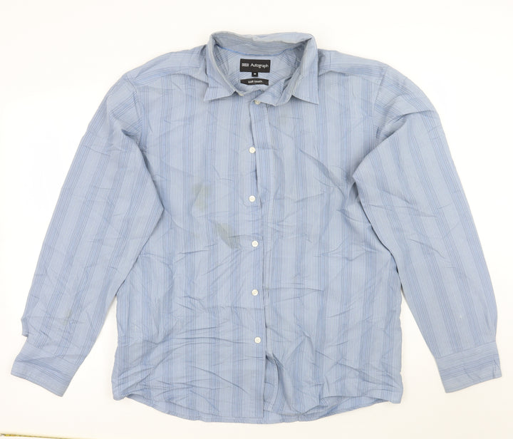Marks and Spencer Mens Blue Striped Button-Up Size M