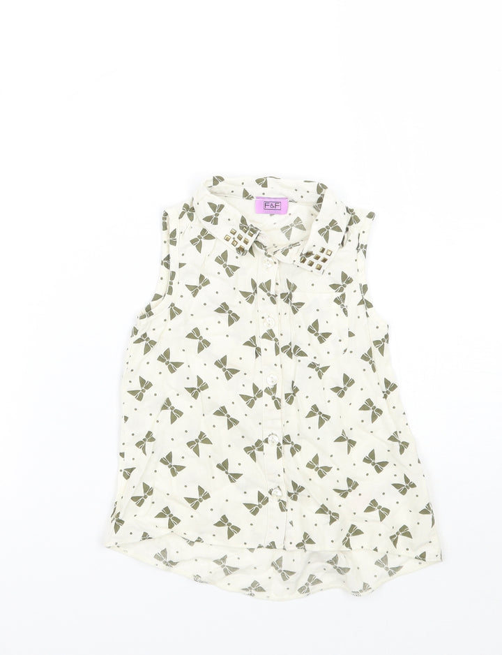 F&F Girls Ivory Geometric  Basic Button-Up Size 12-18 Months