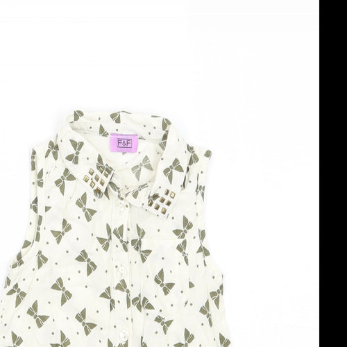 F&F Girls Ivory Geometric  Basic Button-Up Size 12-18 Months
