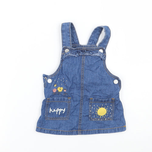 Fred & flo Girls Blue   Pinafore/Dungaree Dress  Size 3-6 Months