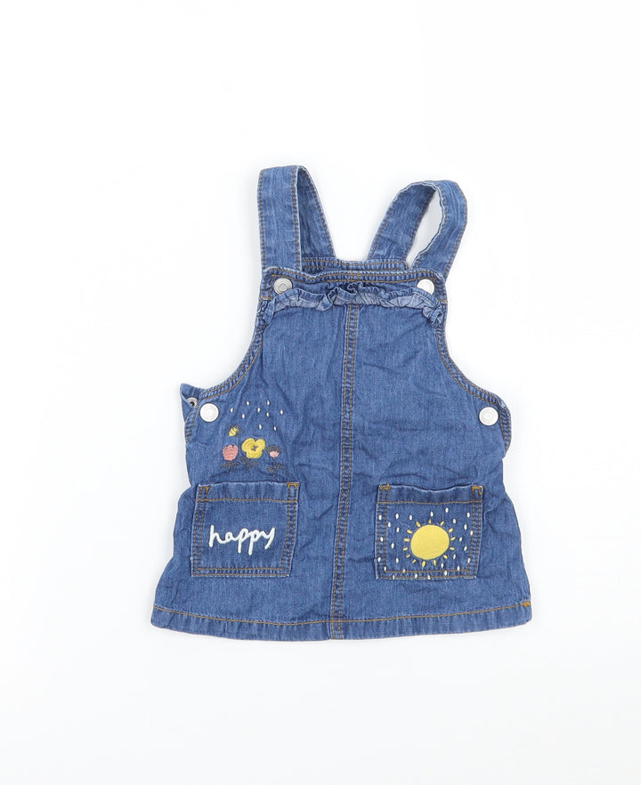Fred & flo Girls Blue   Pinafore/Dungaree Dress  Size 3-6 Months