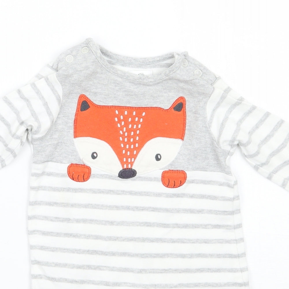 John Lewis Baby Grey Striped  Babygrow One-Piece Size 0-3 Months