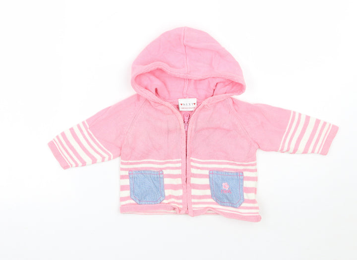 Girls Pink Striped Jacket Size 6-9 Months