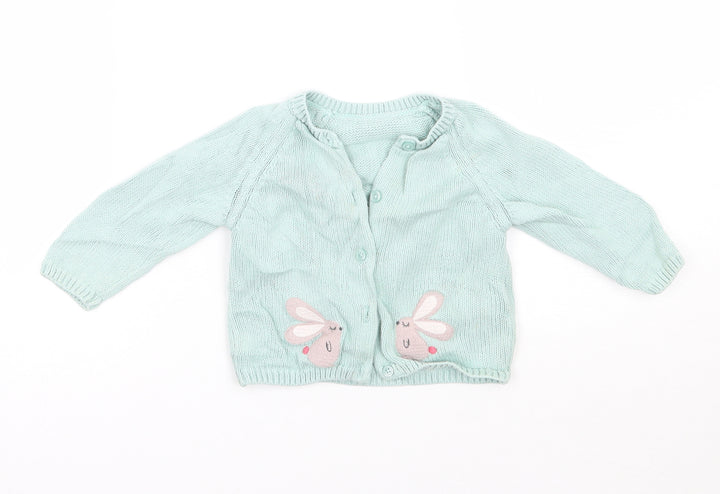 Marks and Spencer Girls Green Cardigan Jumper Size 6-9 Months
