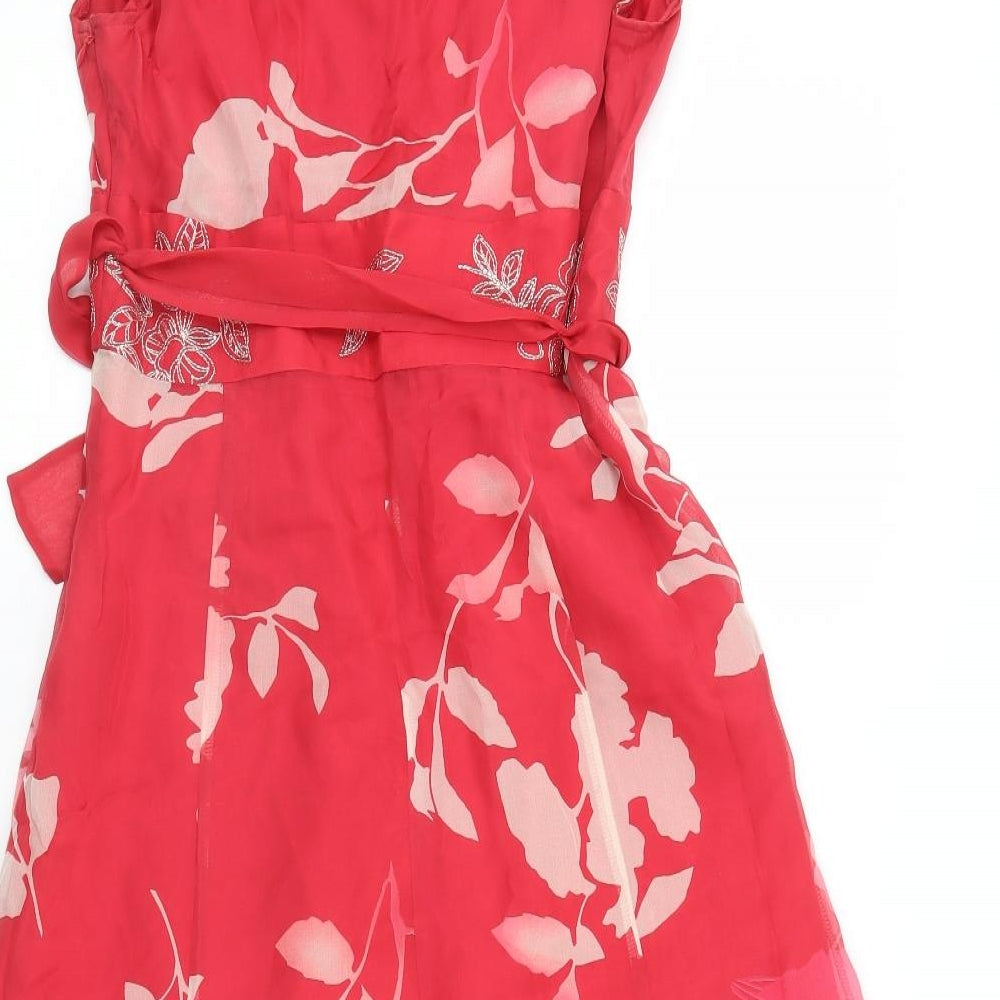Monsoon Womens Red Floral  Fit & Flare  Size 10