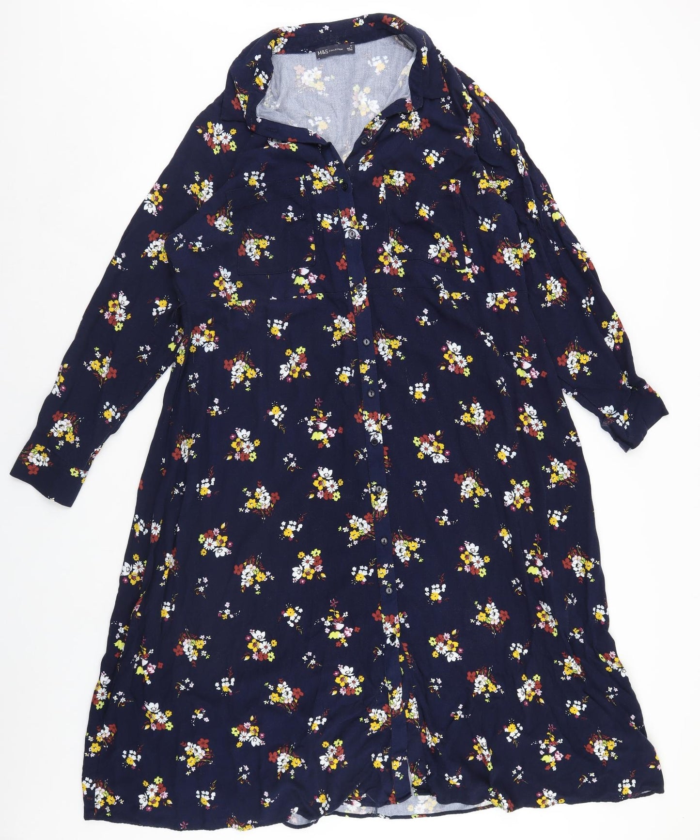 M&S Womens Black Floral  Shirt Dress  Size 22