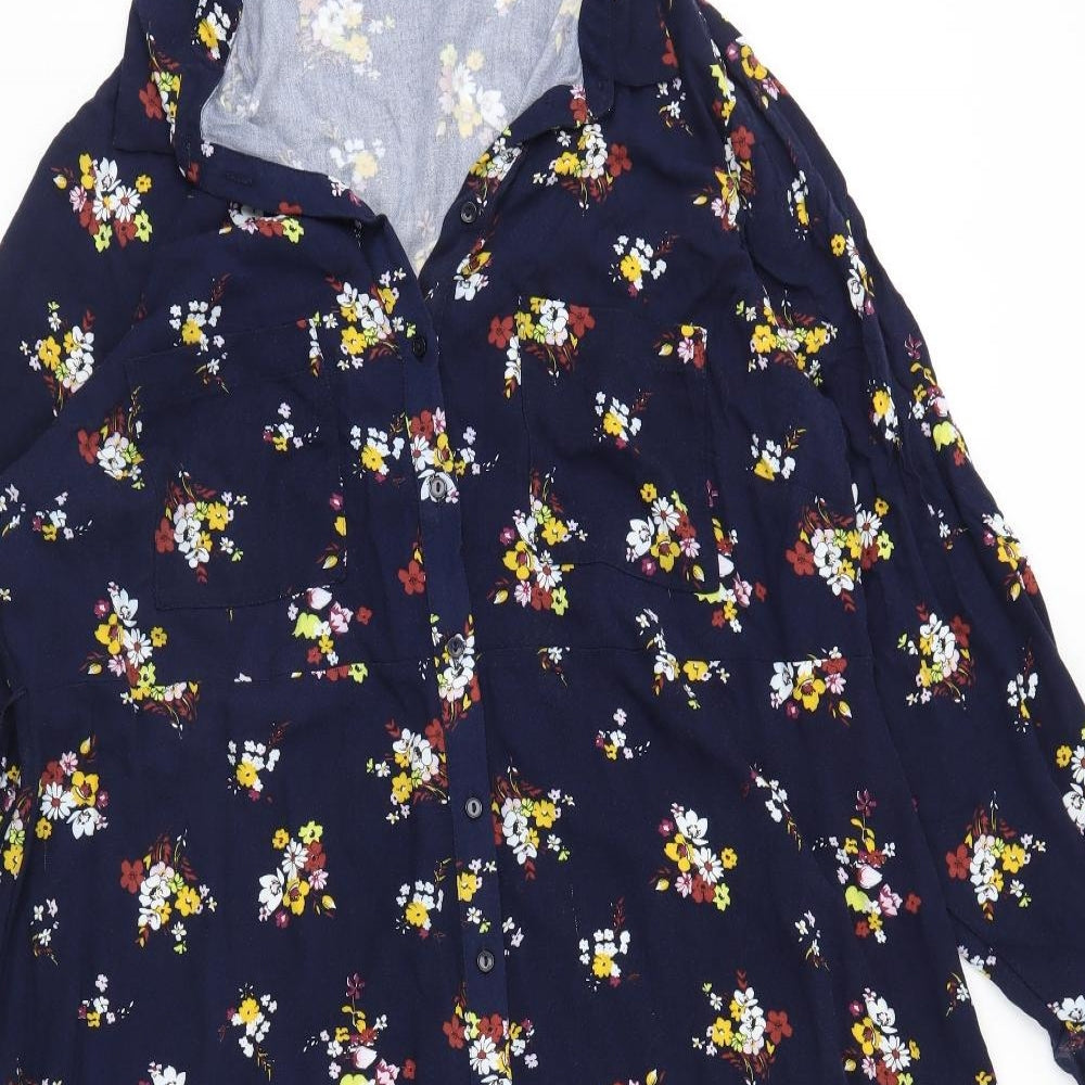 M&S Womens Black Floral  Shirt Dress  Size 22