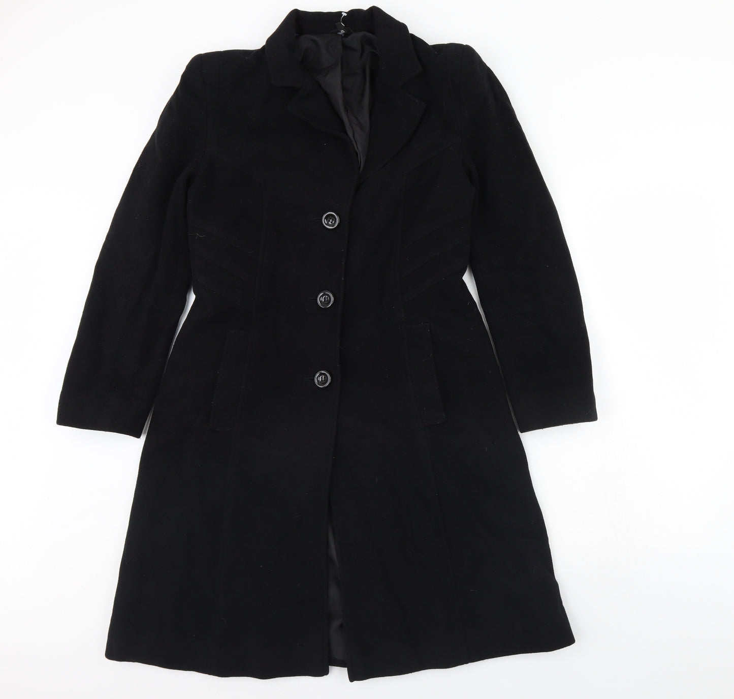 M&S Womens Black   Overcoat Coat Size 12  - Shoulder Pads