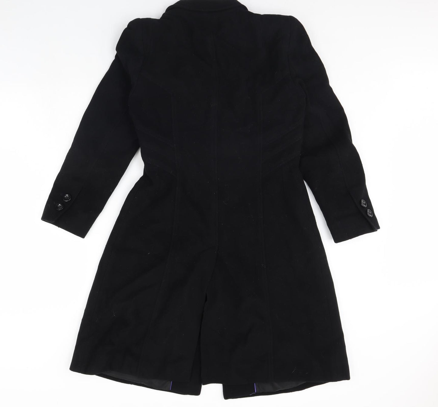 M&S Womens Black   Overcoat Coat Size 12  - Shoulder Pads