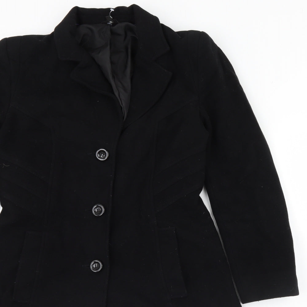 M&S Womens Black   Overcoat Coat Size 12  - Shoulder Pads
