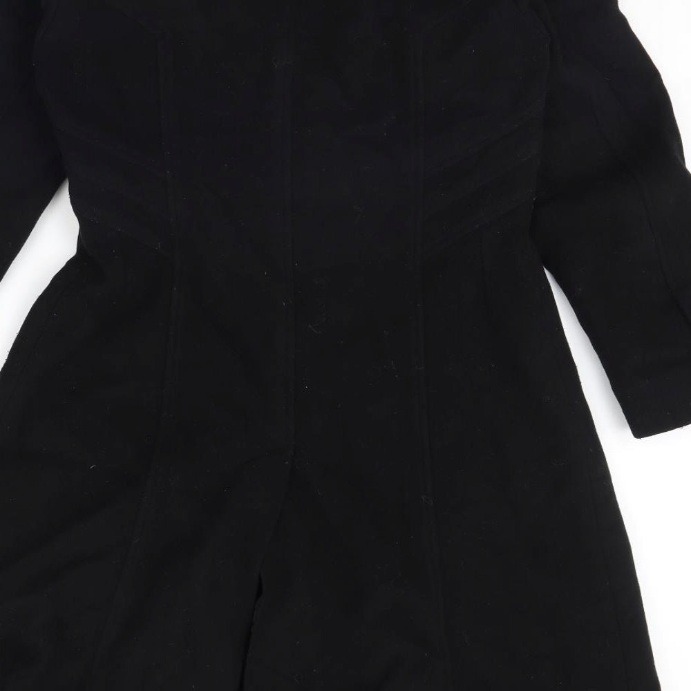 M&S Womens Black   Overcoat Coat Size 12  - Shoulder Pads