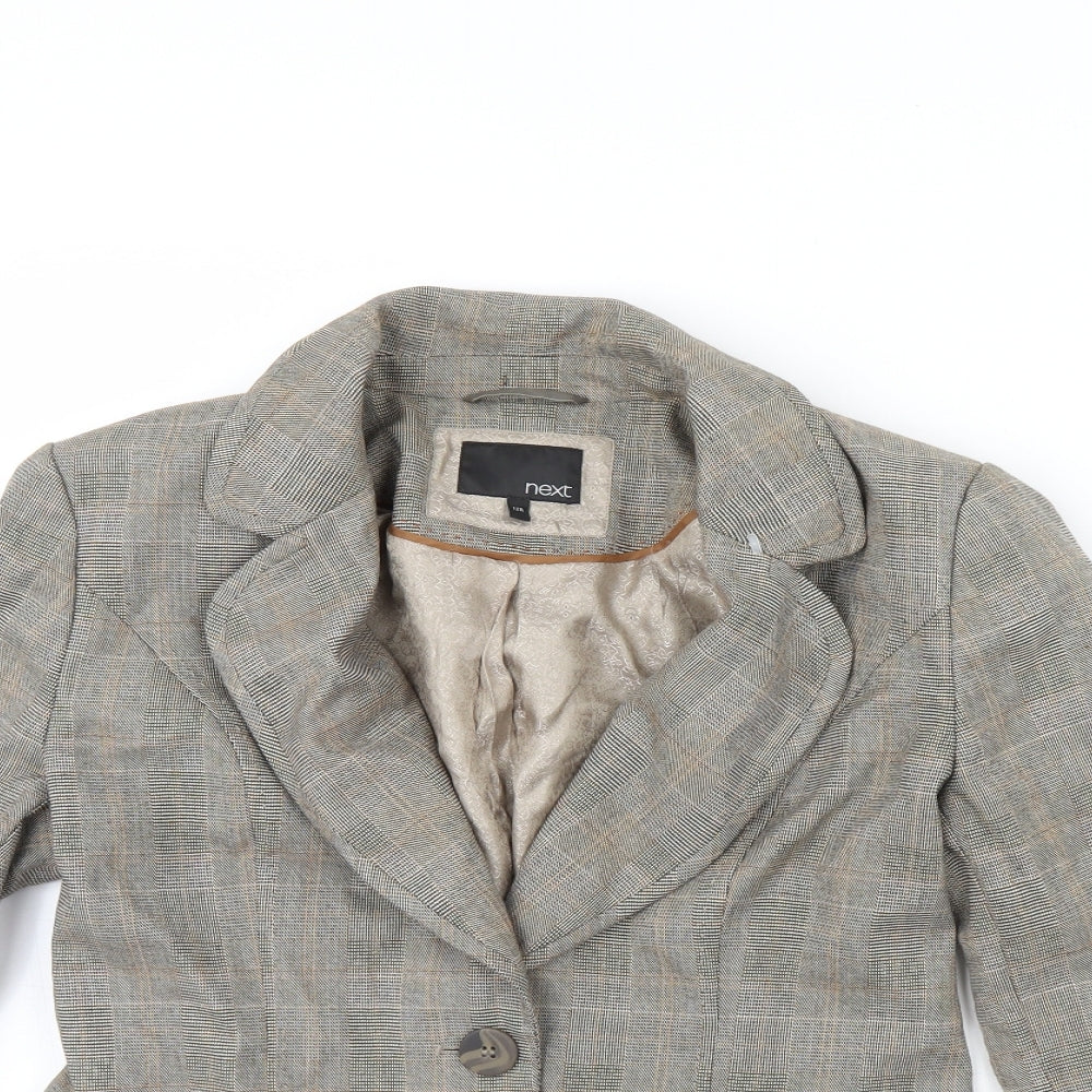 NEXT Womens Brown Check  Jacket Blazer Size 12  - Shoulder Pads