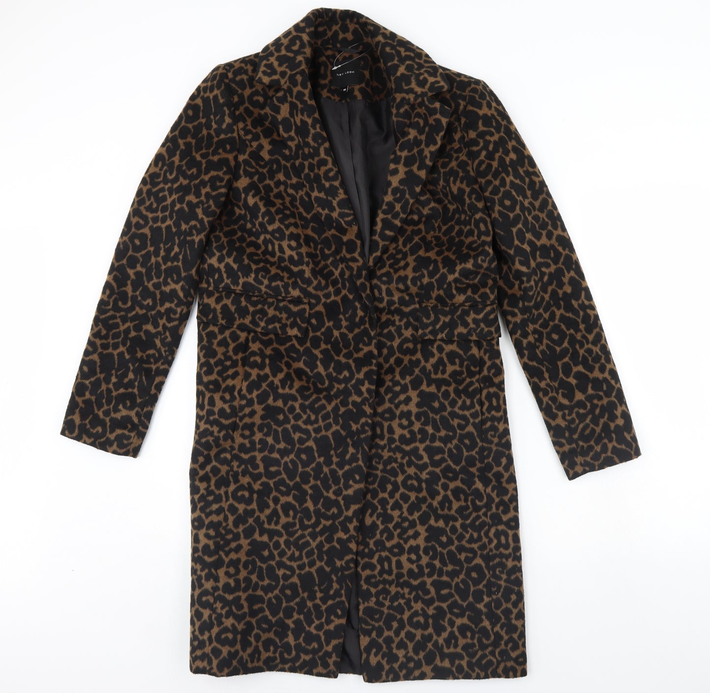 New Look Womens Brown Animal Print  Jacket Coat Size 10  - Shoulder Pads