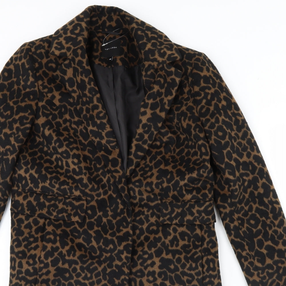 New Look Womens Brown Animal Print  Jacket Coat Size 10  - Shoulder Pads
