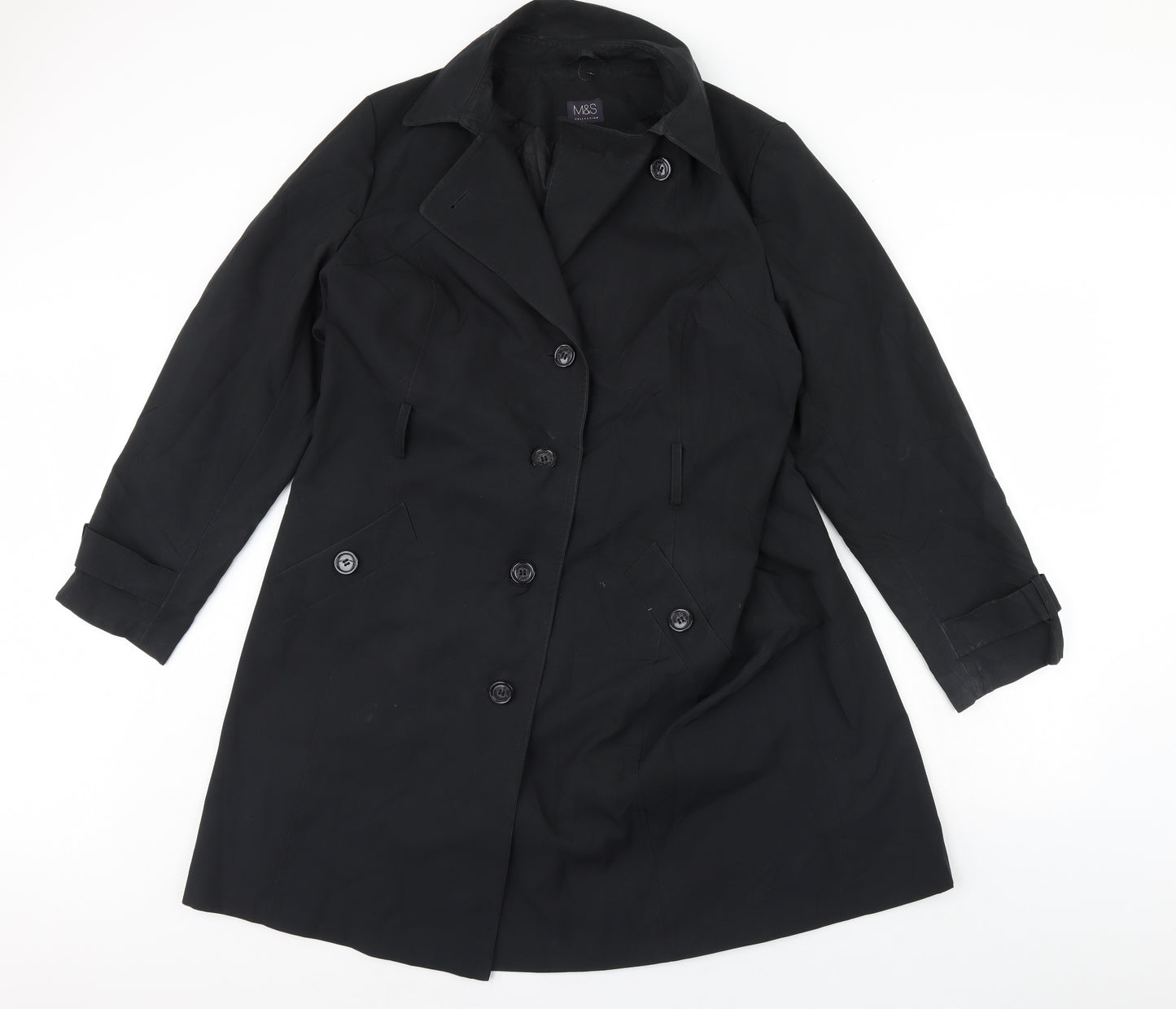 M&S Womens Black   Overcoat Coat Size 20