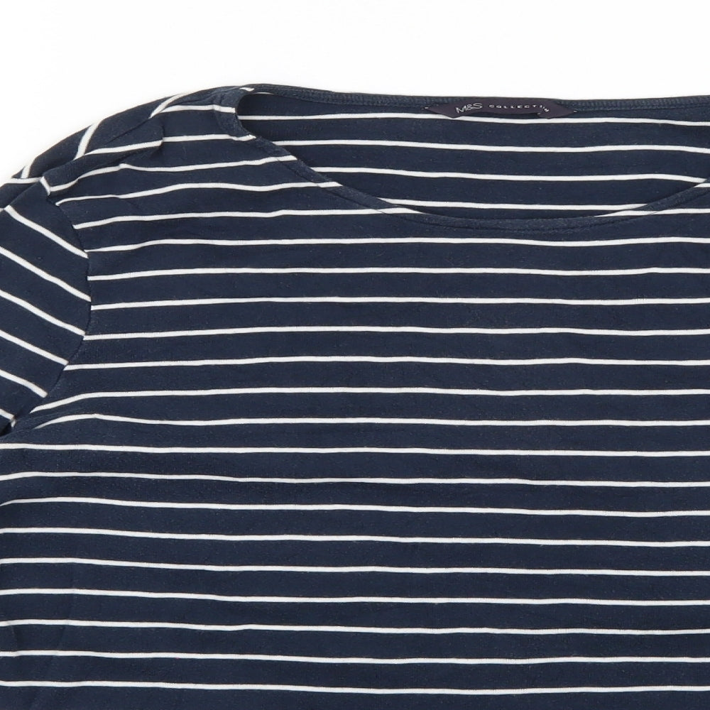 Marks and Spencer Womens Blue Striped  Basic T-Shirt Size 18