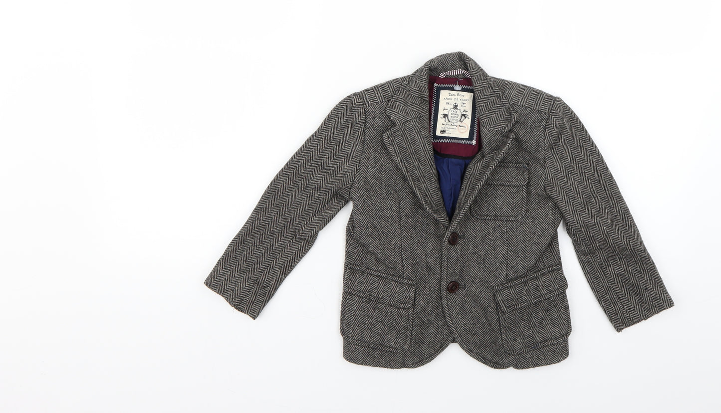 Zara Boys Brown Argyle/Diamond  Basic Jacket Blazer Size 2-3 Years