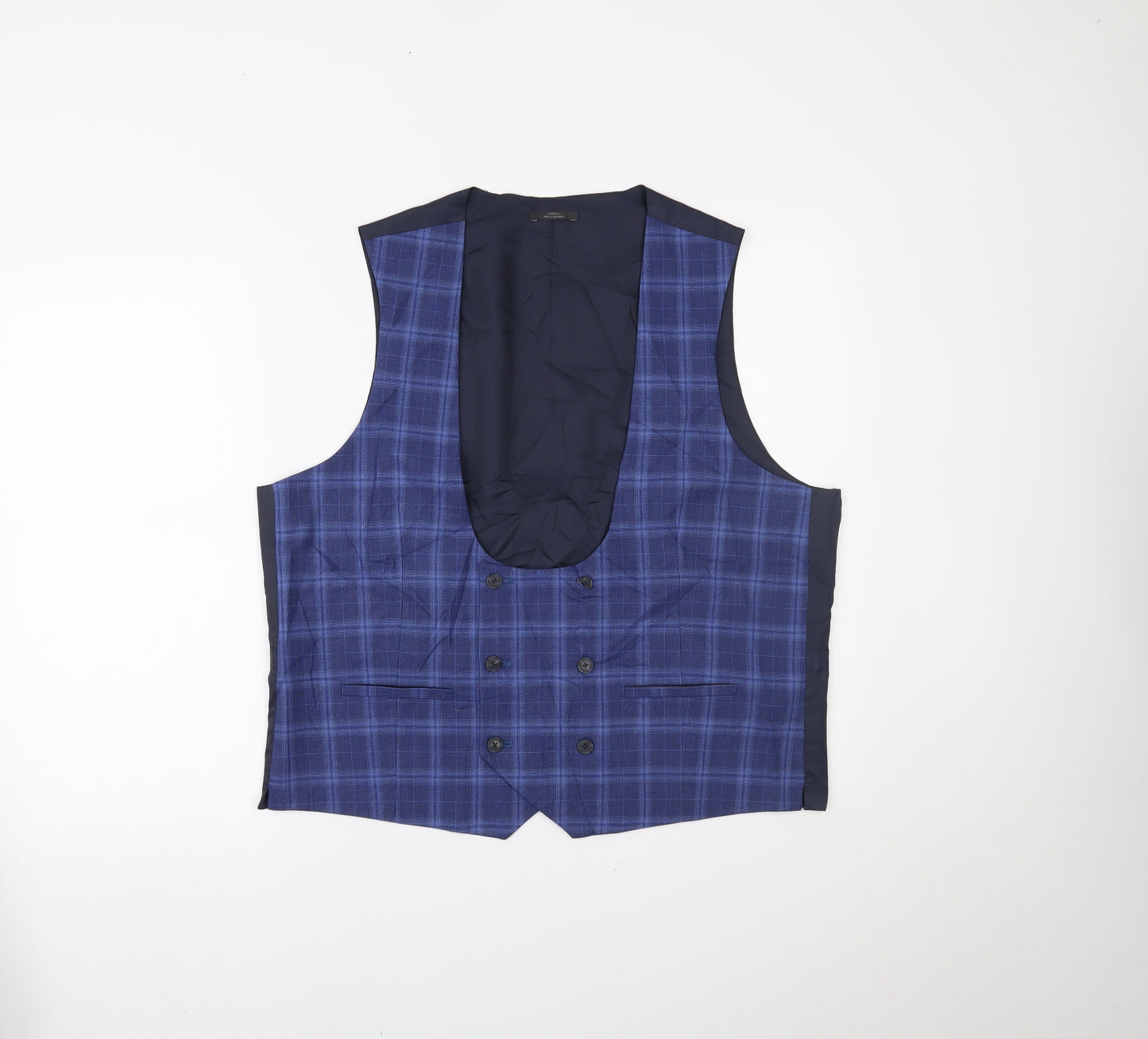 Marks and Spencer Mens Blue Plaid  Jacket Suit Waistcoat Size XL