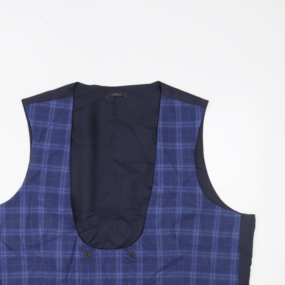 Marks and Spencer Mens Blue Plaid  Jacket Suit Waistcoat Size XL