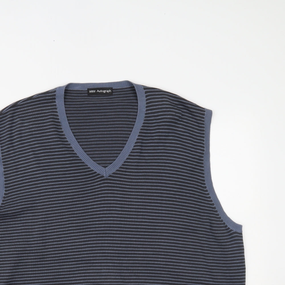 Primark Mens Blue Striped  Vest Jumper Size 2XL
