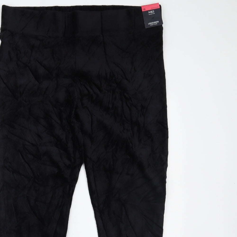 Marks and Spencer Womens Black  Velour  Leggings Size 18 L26 in