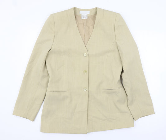Front view of La Boutique women’s beige jacket blazer, size UK 12
