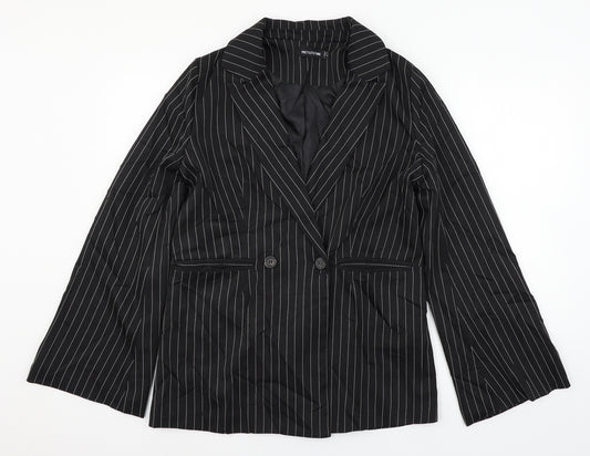 Front view of PRETTYLITTLETHING women’s black jacket blazer, size UK 8