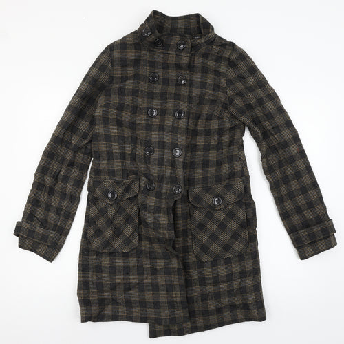 Topshop Womens Brown Check  Overcoat Coat Size 8