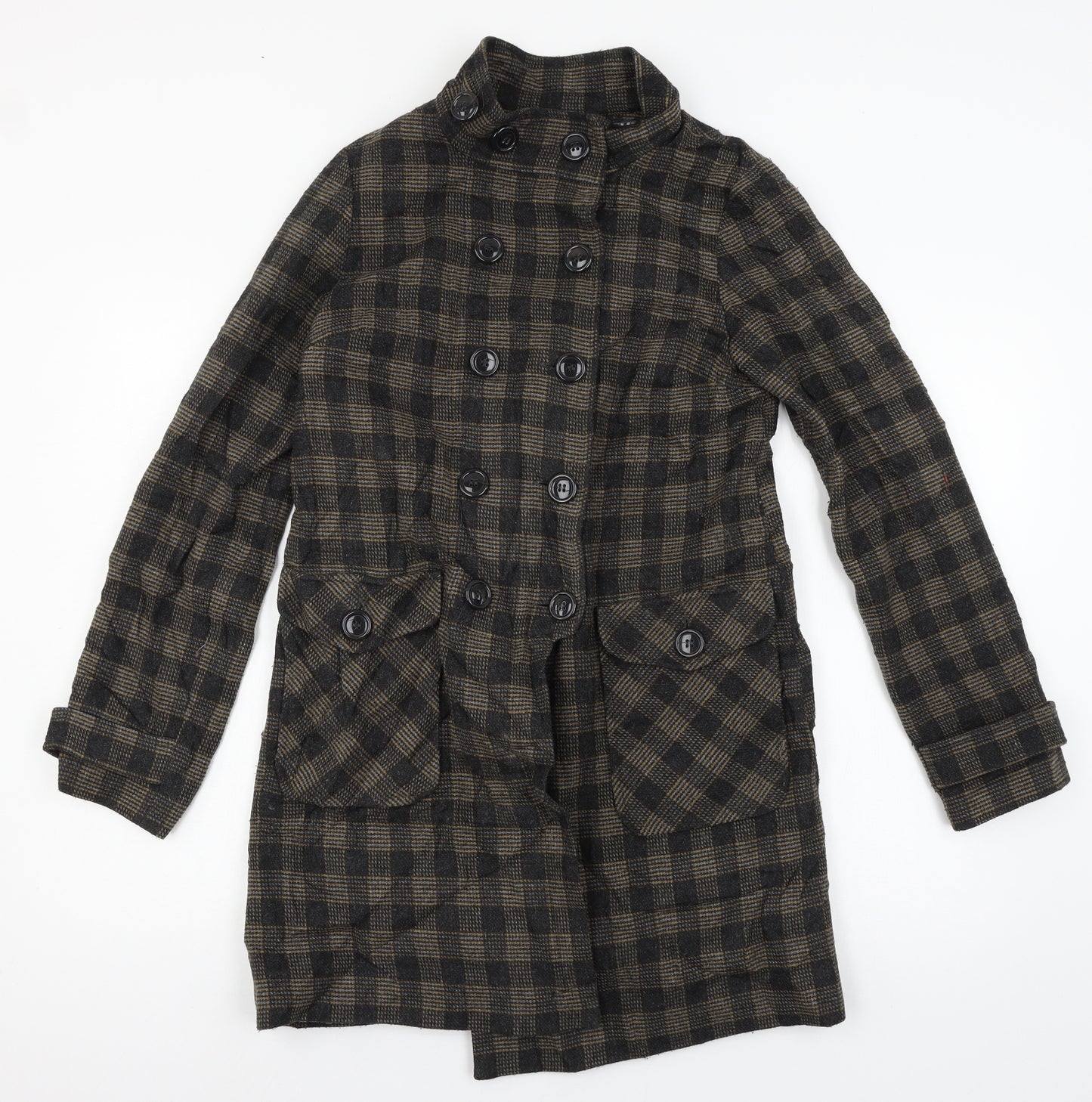 Topshop Womens Brown Check  Overcoat Coat Size 8