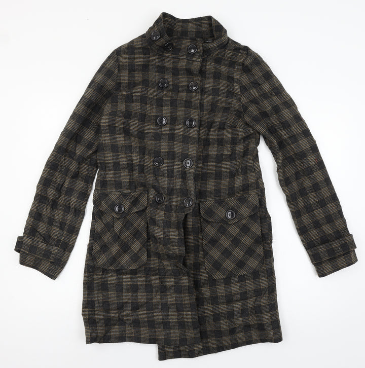 Topshop Womens Brown Check  Overcoat Coat Size 8