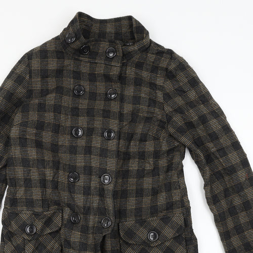 Topshop Womens Brown Check  Overcoat Coat Size 8
