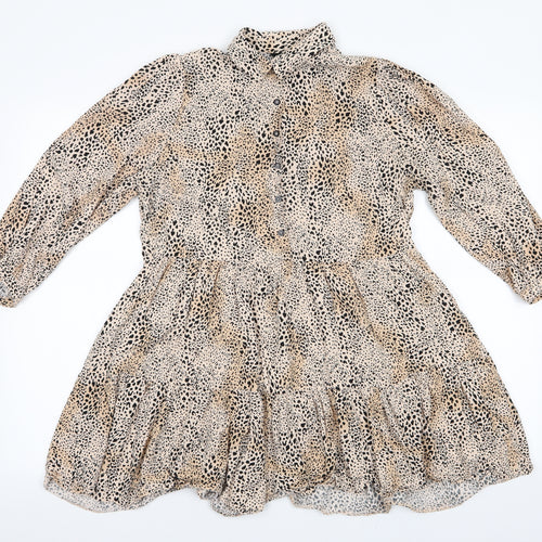 Dorothy p Womens Beige Animal Print  Basic Blouse Size 12  - Frilled Hem Blouse