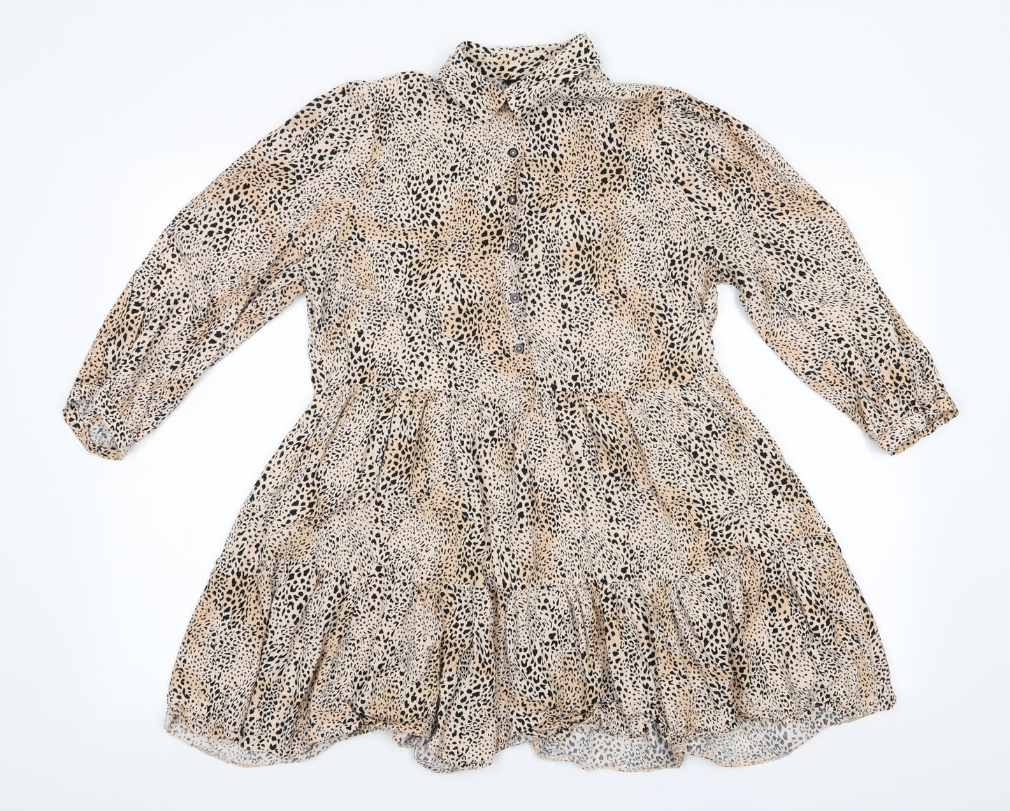 Dorothy p Womens Beige Animal Print  Basic Blouse Size 12  - Frilled Hem Blouse