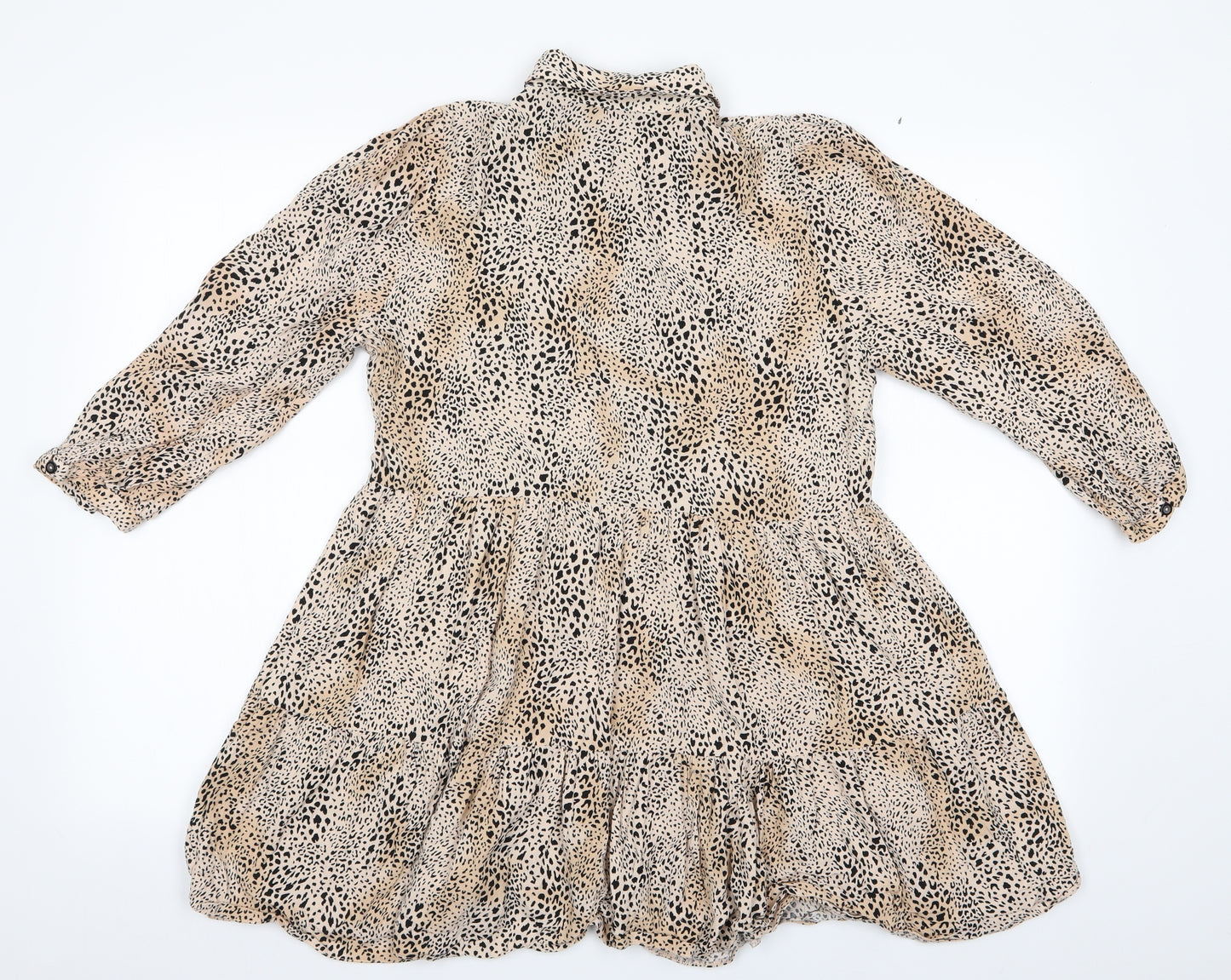 Dorothy p Womens Beige Animal Print  Basic Blouse Size 12  - Frilled Hem Blouse