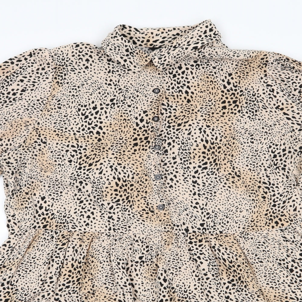 Dorothy p Womens Beige Animal Print  Basic Blouse Size 12  - Frilled Hem Blouse